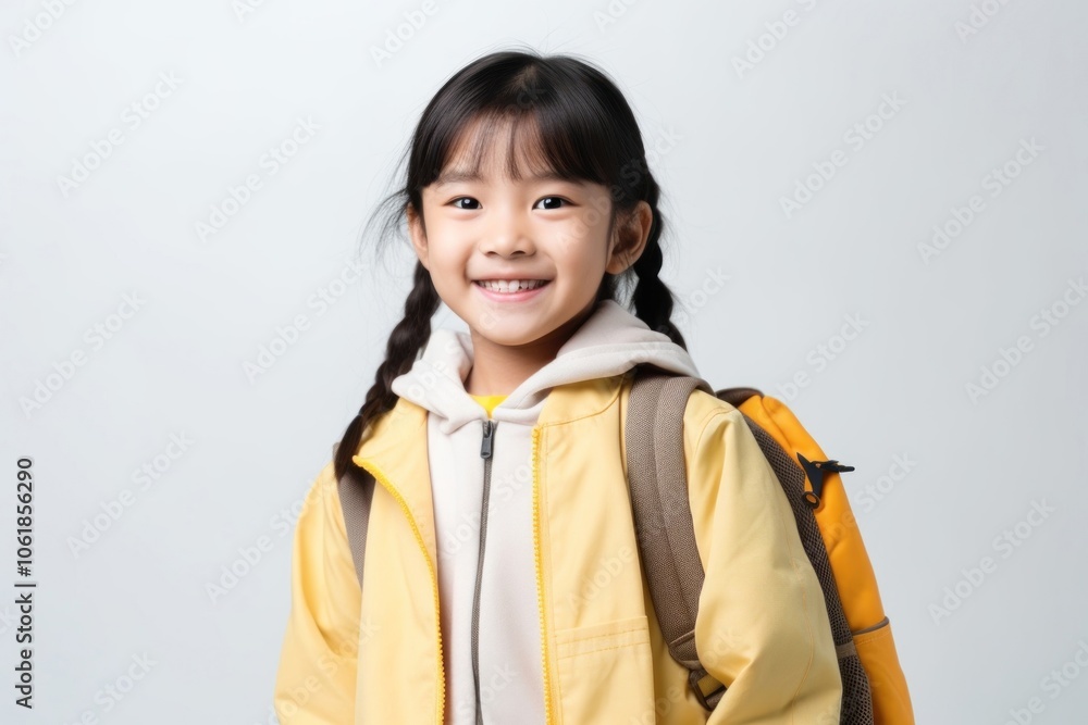Primary school girl smile portrait backpack. Primary school girl smile portrait backpack.