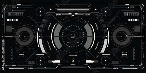 HUD UI Futuristic Screen Monitoring Virtual System Analysis Infographic Vector Design. Technology Digital Aiming Target Scanning Illustration.