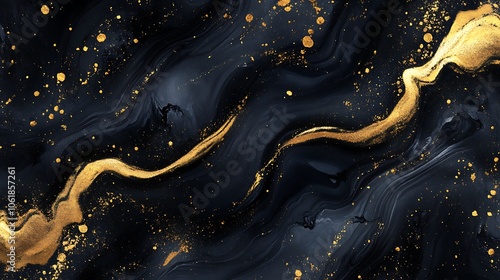 A mesmerizing abstract design featuring swirling black and gold patterns, ideal for backgrounds or artistic projects.