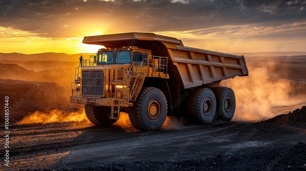 Heavy Duty Mining Dump Truck at Sunset Heavy Duty Mining Dump Truck at Sunset