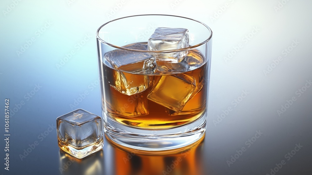 A glass filled with delicious whiskey and ice cubes sitting on a table A glass filled with delicious whiskey and ice cubes sitting on a table