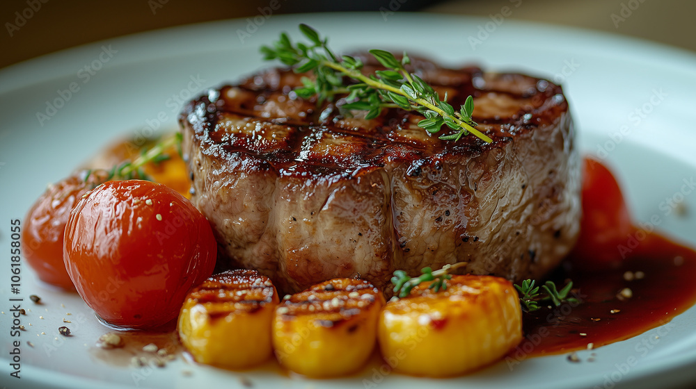 A beautifully plated gourmet meal, featuring vibrant and fresh ingredients artfully arranged with delicate garnishes A beautifully plated gourmet meal, featuring vibrant and fresh ingredients artfully arranged with delicate garnishes