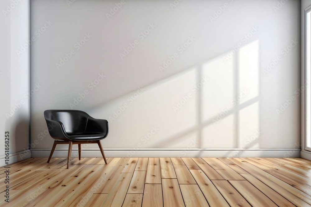 A chair in the empty room with natural light from the windows. Copy space wall. A chair in the empty room with natural light from the windows. Copy space wall.