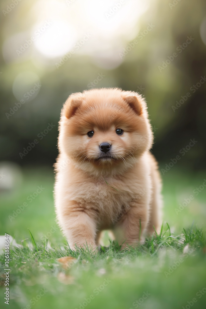 A fluffy brown puppy sitting in a grassy field with a soft expression, conveying innocence and cuteness. A fluffy brown puppy sitting in a grassy field with a soft expression, conveying innocence and cuteness.