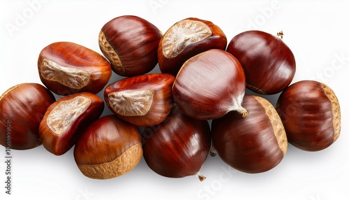 Heap of Chestnuts top view isolate on transparency background