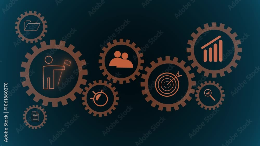 Businessman pointing virtual screen of gear cog icon present operation management involving business process, workflow, problem solving, high Businessman pointing virtual screen of gear cog icon present operation management involving business process, workflow, problem solving, high