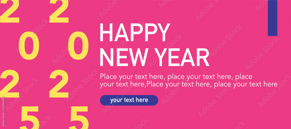 Happy 2025 New Year horizontal modern templates. Holiday simple greeting card. Holiday pink color design for banner, social media, flyer, greeting card, invitation, calendar, etc. Vector illustration. Happy 2025 New Year horizontal modern templates. Holiday simple greeting card. Holiday pink color design for banner, social media, flyer, greeting card, invitation, calendar, etc. Vector illustration.