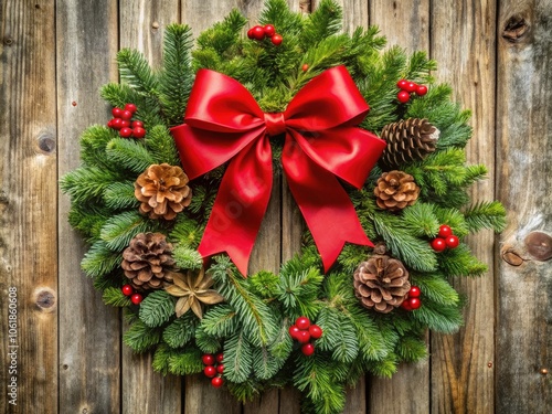 Stunning Holiday Wreath with Red Bow and Lush Evergreen Foliage for Festive Christmas and Winter Decoration Inspiration