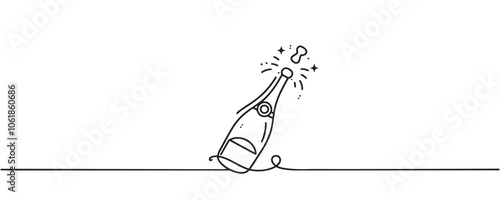 Continuous one line drawing of champagne bottle. vector illustration