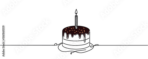 Continuous one line drawing of cake decorated with cream. Festive cake concept. One line drawing, vector graphic illustration