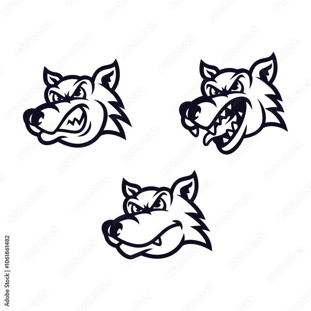 wolf head cartoon mascot line logo wolf head cartoon mascot line logo