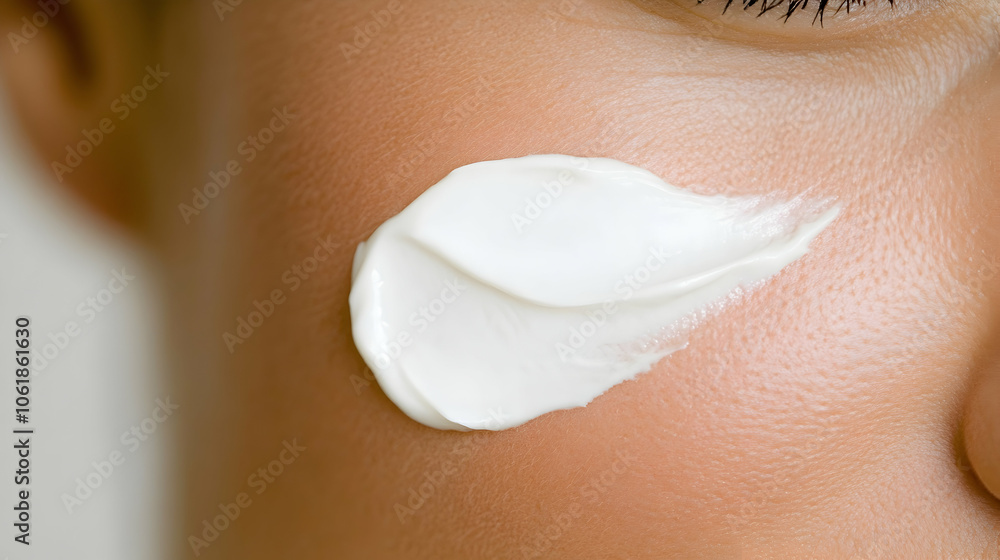 Close up of face cream on skin, moisturizer, skincare, beauty, cosmetic, skin care Close up of face cream on skin, moisturizer, skincare, beauty, cosmetic, skin care