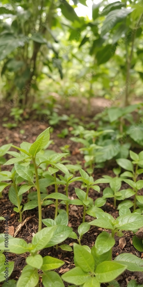 Coffee bean seedlings growing in beautiful green nature background, plants, environment, Growth Trees Coffee bean seedlings growing in beautiful green nature background, plants, environment, Growth Trees