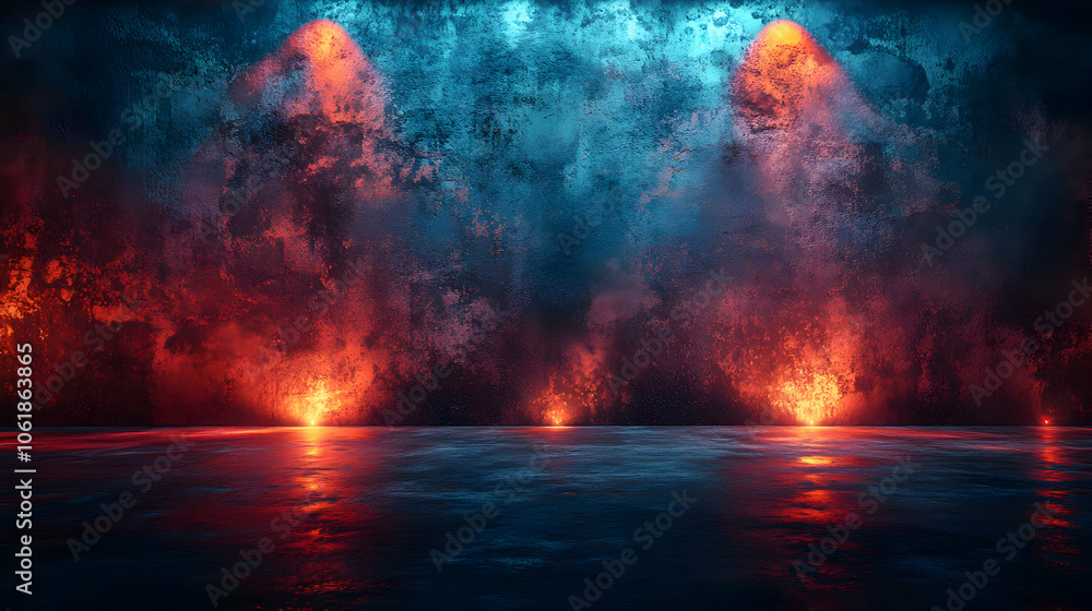 Abstract Background - Blue and Red Grunge Wall With Lights Abstract Background - Blue and Red Grunge Wall With Lights