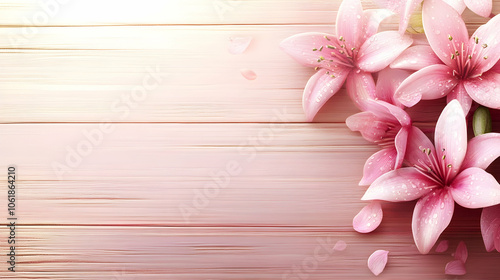 Wallpaper Mural Pink Lilies on Wooden Background, flowers, blossom, bloom, floral, petals Torontodigital.ca