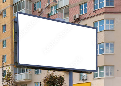 White billboard along the highway. Background for design and advertising. 