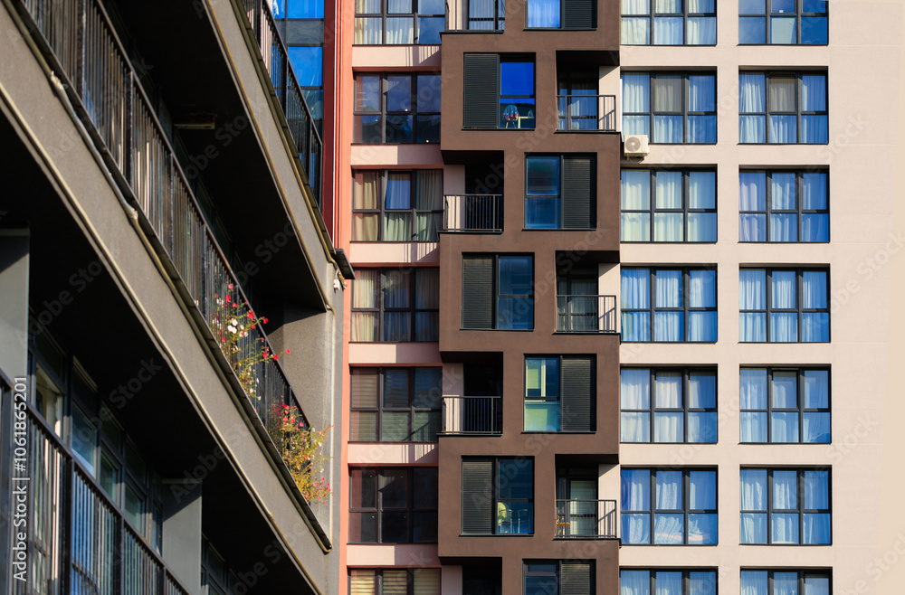 Texture of modern buildings, background for design. Elements of architectural decorations of buildings, modern windows, walls and balconies. Texture of modern buildings, background for design. Elements of architectural decorations of buildings, modern windows, walls and balconies.