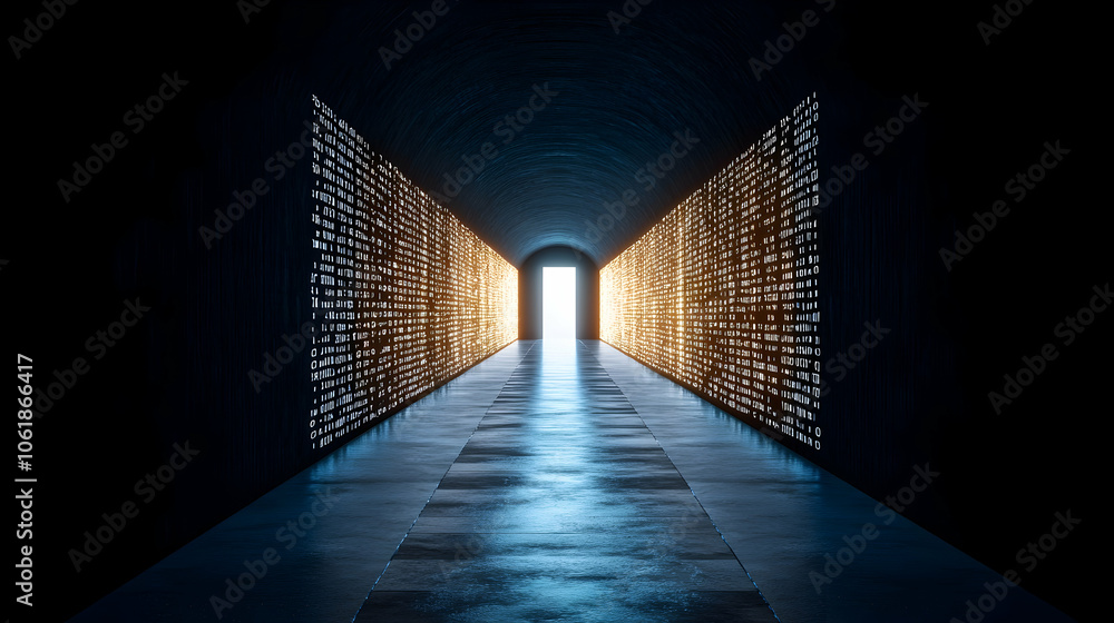 Digital Tunnel of Light, bright, dark, future, technology, abstract