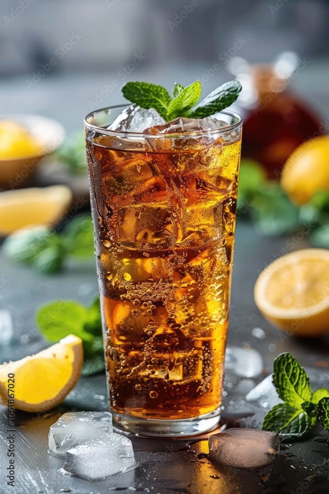 Refreshing Iced Tea with Lemon and Mint Garnish Refreshing Iced Tea with Lemon and Mint Garnish