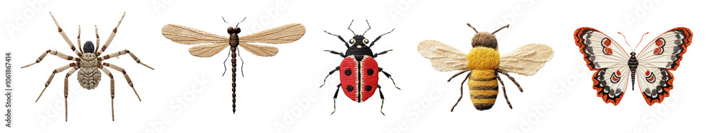 cute insect embroidery style png cut out element set cute insect embroidery style png cut out element set