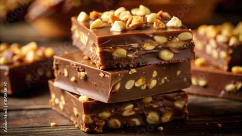 A Stack of Chocolate Squares with Toasted Nuts, Rich and Decadent Dessert for a Sweet Indulgence