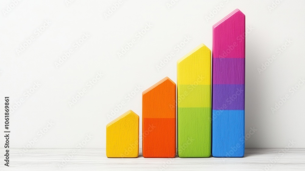 A colorful set of stacked blocks represents increasing growth and progress, showcasing a gradual rise in data or performance. A colorful set of stacked blocks represents increasing growth and progress, showcasing a gradual rise in data or performance.