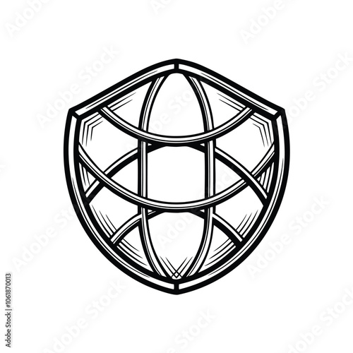 A rounded pentagon shape with inner lines, creating a sense of depth and complexity.