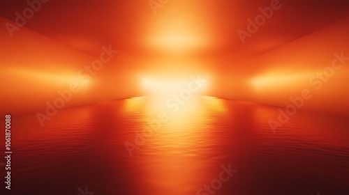 A serene scene of warm orange light reflecting on water, creating a tranquil atmosphere.