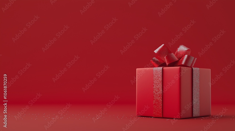 A beautifully wrapped red gift box with a shiny bow, set against a vivid red background, perfect for festive occasions. A beautifully wrapped red gift box with a shiny bow, set against a vivid red background, perfect for festive occasions.