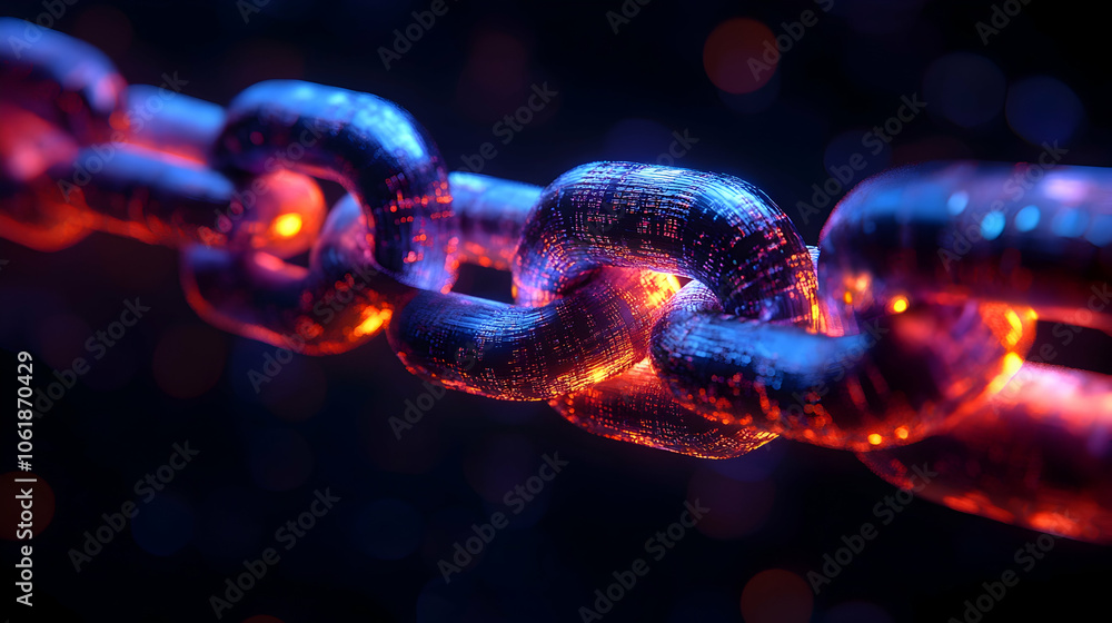 Glowing Chain Links, metal, steel, neon, light, abstract Glowing Chain Links, metal, steel, neon, light, abstract