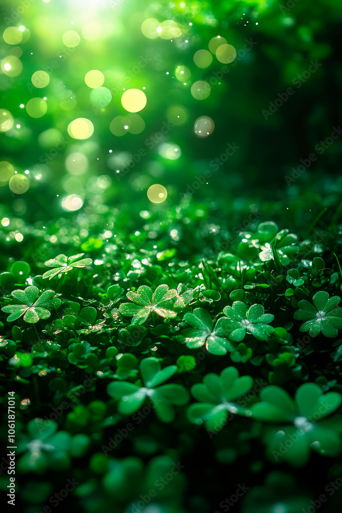 St. Patrick's Day clover leaf with festive green bokeh background. St. Patrick's Day clover leaf with festive green bokeh background.