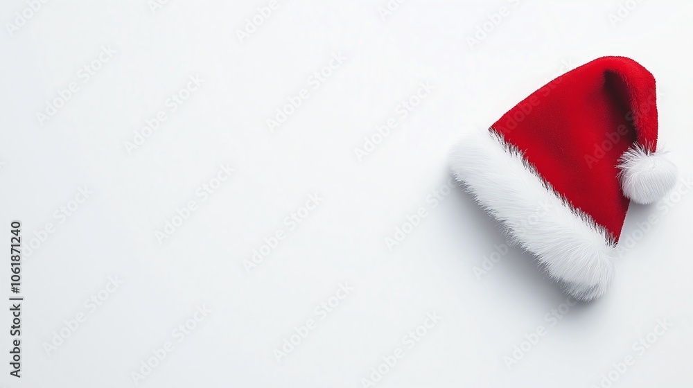 A festive Christmas hat with white fur trim isolated on a white background. A festive Christmas hat with white fur trim isolated on a white background.