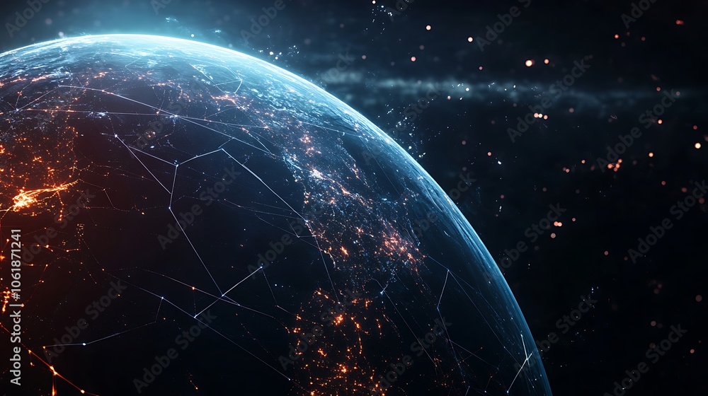 Obraz premium Network Mapping on Digital Earth with Global Connectivity Visualization Photo