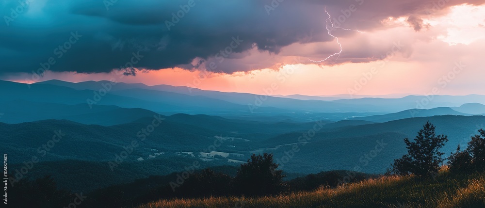 Fototapeta premium Dramatic lightning strikes across rocky mountain peaks during a stormy twilight in the Dolomites