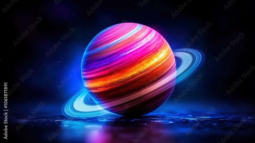 Fototapeta premium Colorful Saturn with Neon Glow