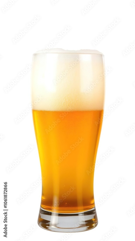 Glass of beer with frothy foam on white background, foam, pub, bar Glass of beer with frothy foam on white background, foam, pub, bar