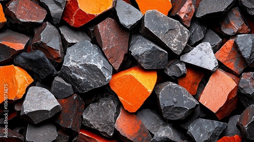 A close-up shot of gray rocks with orange accents. photo