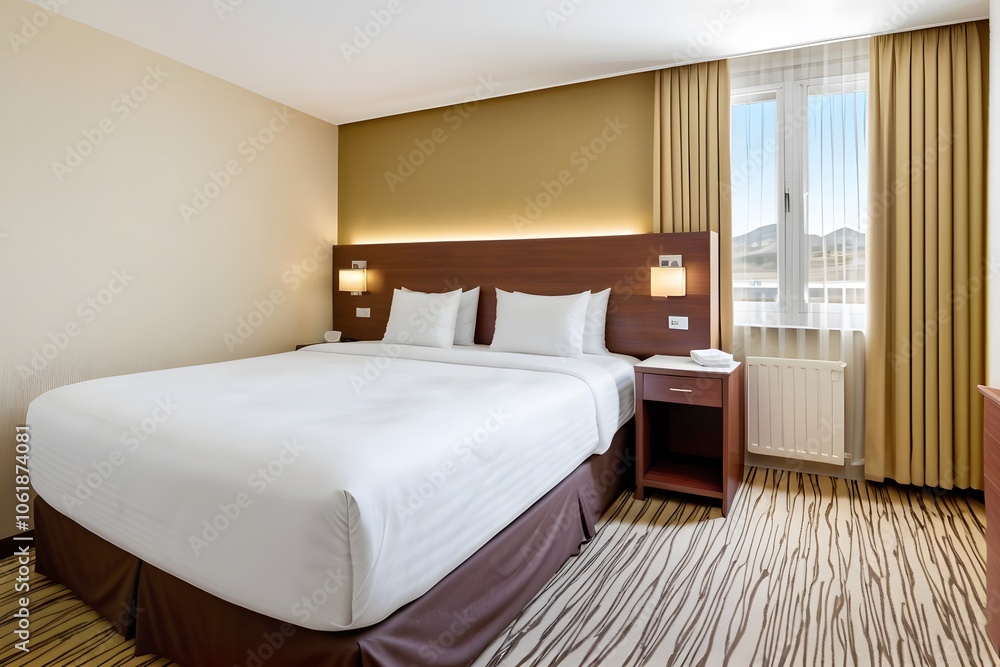 Fototapeta premium Value hotel room interior. Affordable hotel concept.