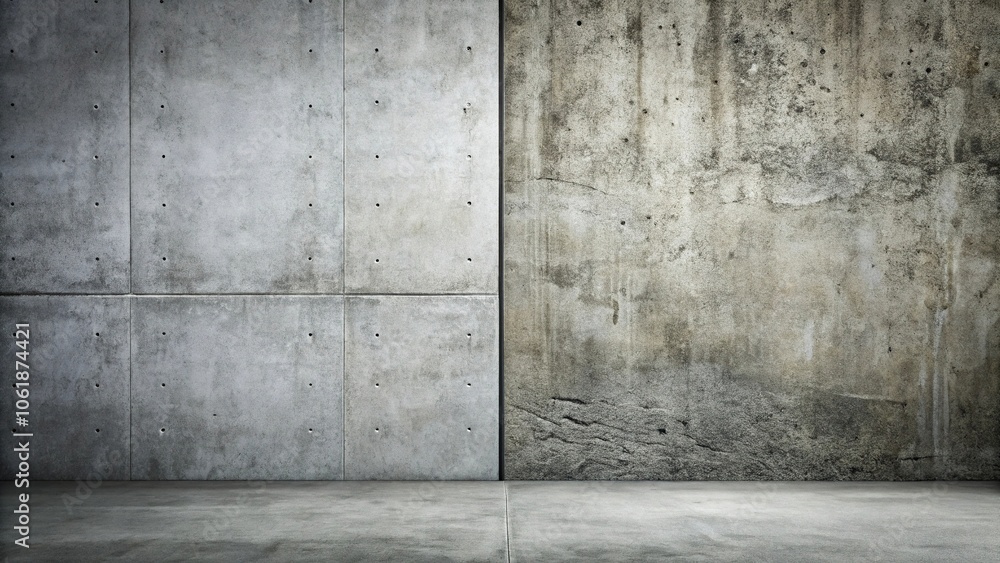 Fototapeta premium High-contrast image of smooth and rough concrete surfaces side by side, landscape, architecture, surface, concrete, rough