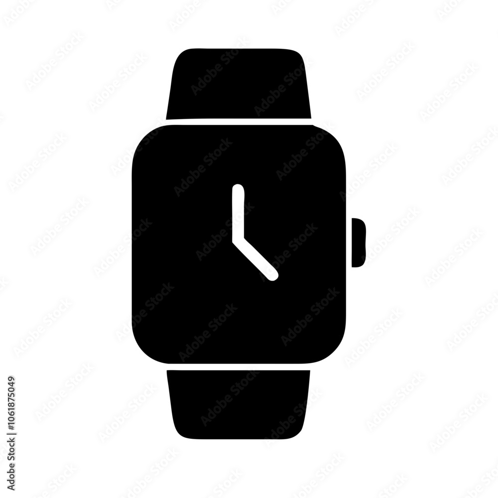 Black Flat Smartwatch Icon: A high-resolution, minimalist vector icon representing a smartwatch. This clean and sleek design is perfect for digital and print media. Black Flat Smartwatch Icon: A high-resolution, minimalist vector icon representing a smartwatch. This clean and sleek design is perfect for digital and print media.