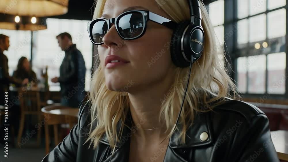 Blonde Woman With Sunglasses At Cafe - generative ai, üretken yapay zeka Blonde Woman With Sunglasses At Cafe - generative ai, üretken yapay zeka