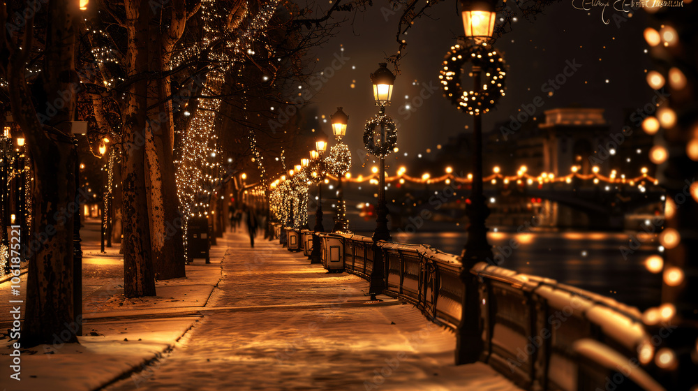 Street in a Christmas night, Street decorated for Christmas Street in a Christmas night, Street decorated for Christmas