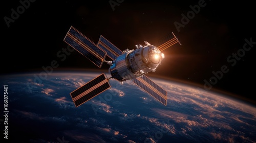 Wallpaper Mural Spacecraft Orbiting Earth with Solar Panels Torontodigital.ca