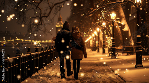 Street in a Christmas night, Street decorated for Christmas