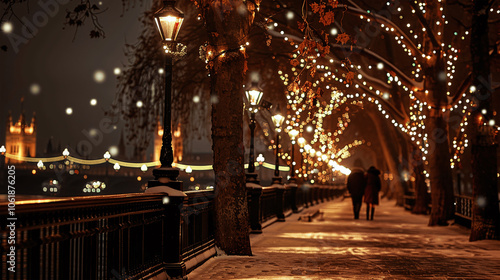 Street in a Christmas night, Street decorated for Christmas