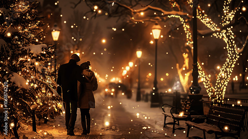 Street in a Christmas night, Street decorated for Christmas