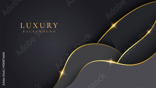 Abstract blue dark and gray with gold lines luxury background
