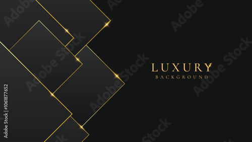 Abstract black, gray  and shining golden lines luxury background with rectangle shape