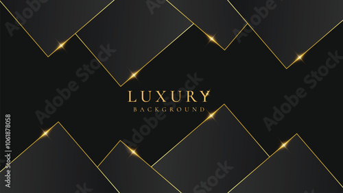 Abstract black, gray  and shining golden lines luxury background with rectangle shape