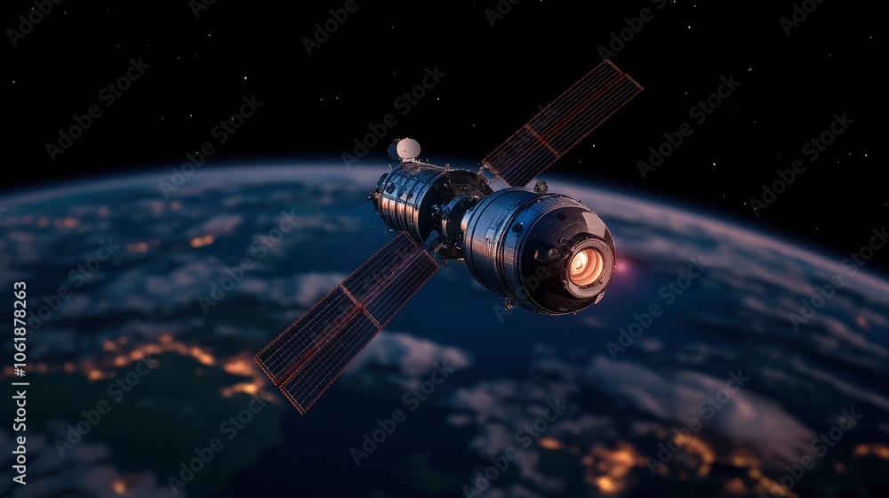 custom made wallpaper toronto digitalSpacecraft Orbiting Earth with Solar Panels